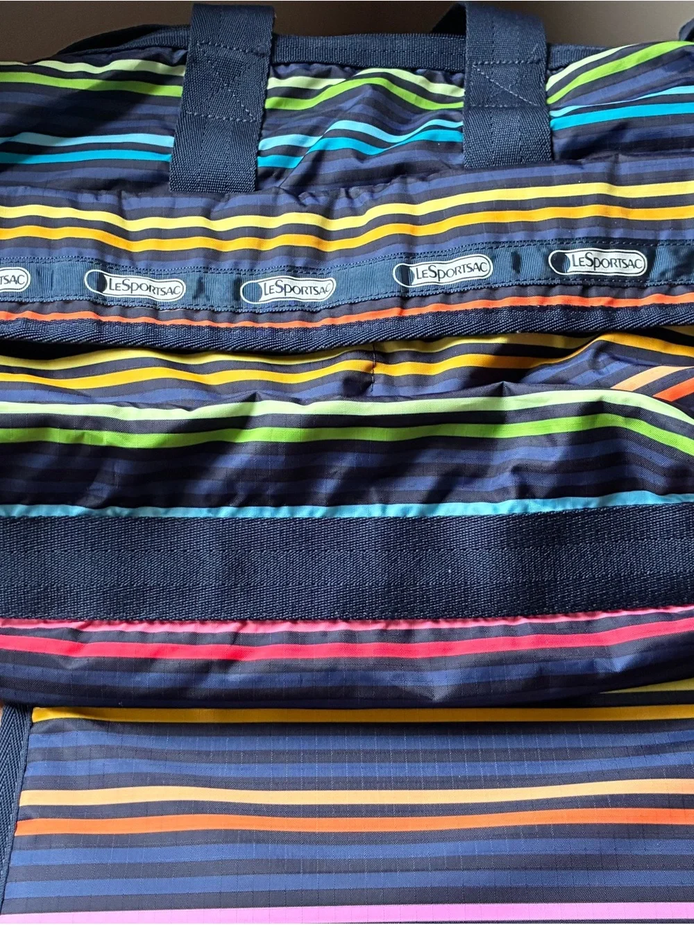 Lesportsac Navy Multicolor Striped Duffel Bag